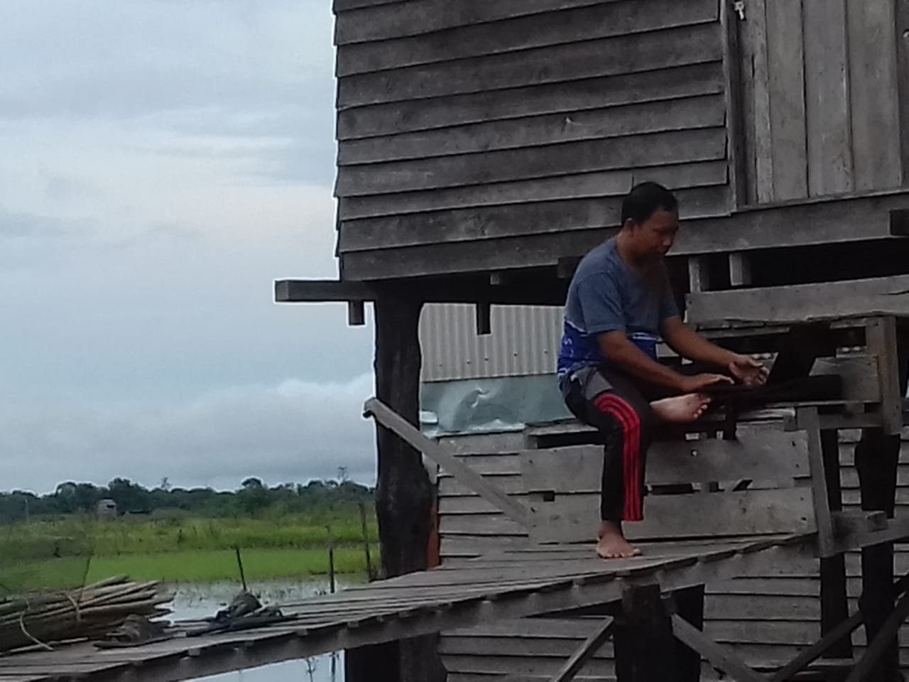 Pengguna Brightspace belajar di tengah sawah